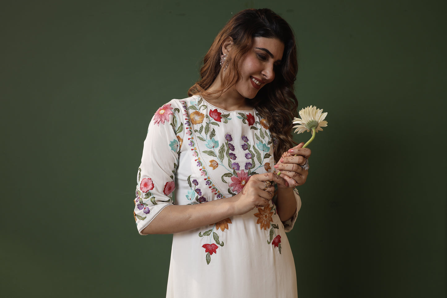 White Floral Kurta with Dhoti