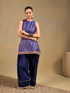 Royal Blue Brocade Suit Set with Gold Detailing