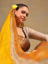 Mustard & Off-White Brocade Suit Set with Lace Jacket