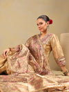 Golden Tissue-Silk Suit Set with Paisley Detailing