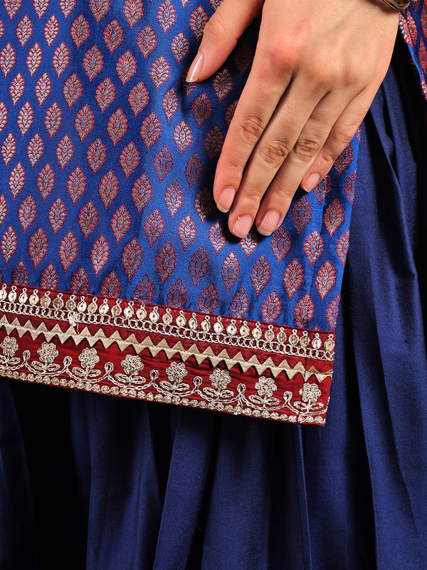 Royal Blue Brocade Suit Set with Gold Detailing