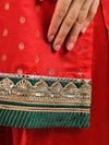 Bright Red Brocade Kurti Set with Pleated Salwar