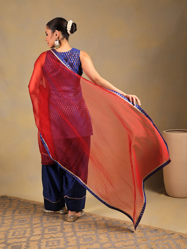 Royal Blue Brocade Suit Set with Gold Detailing