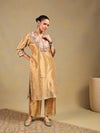 Golden Tissue-Silk Suit Set with Paisley Detailing