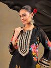 Black Chinnon Suit Set with Gold Embellished Drape