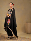 Black Chinnon Suit Set with Gold Embellished Drape
