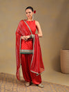 Bright Red Brocade Kurti Set with Pleated Salwar
