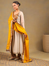 Mustard & Off-White Brocade Suit Set with Lace Jacket