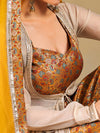 Mustard & Off-White Brocade Suit Set with Lace Jacket