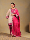 Off White & Rani Pink Embroidered Suit Set