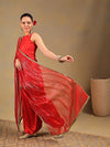 Bright Red Brocade Kurti Set with Pleated Salwar