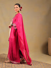 Off White & Rani Pink Embroidered Suit Set