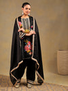 Black Chinnon Suit Set with Gold Embellished Drape