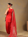 Bright Red Brocade Kurti Set with Pleated Salwar