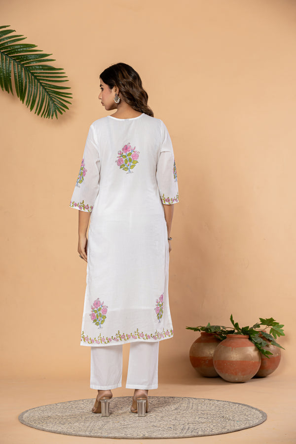 Floral Block Print Straight Suit Set