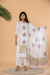 Floral Block Print Straight Suit Set
