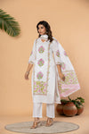 Floral Block Print Straight Suit Set