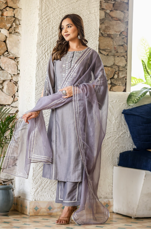 Digital Printed Pintuck Kurta & Sharara Set in Gazzi Silk