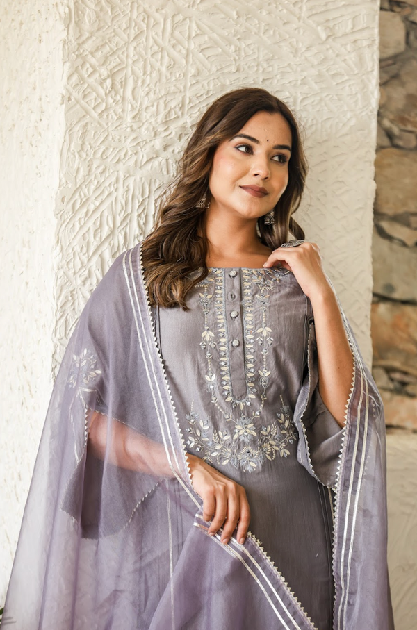 Digital Printed Pintuck Kurta & Sharara Set in Gazzi Silk