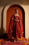Embroidered Roman Silk Angrakha Set with Organza Dupatta