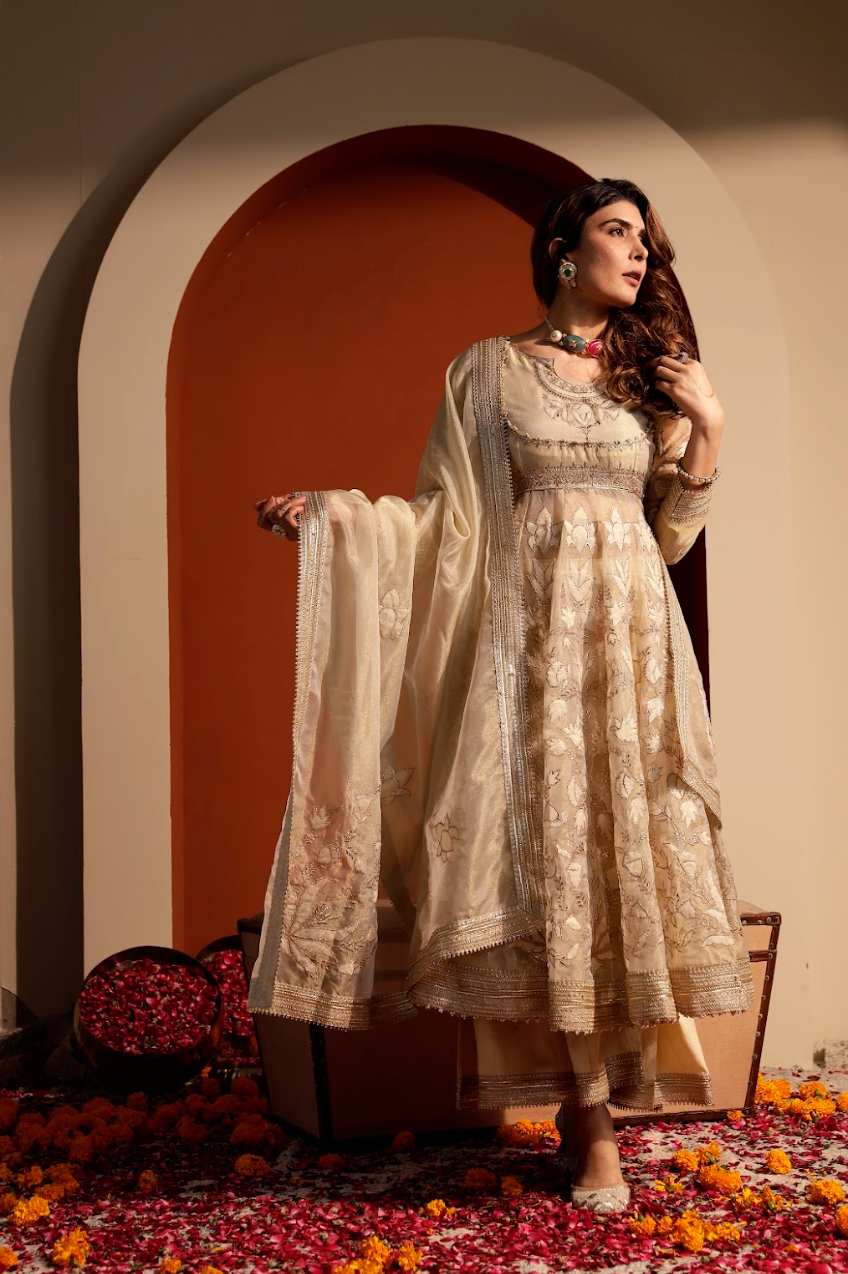 Embroidered Tissue Organza Kurta Set