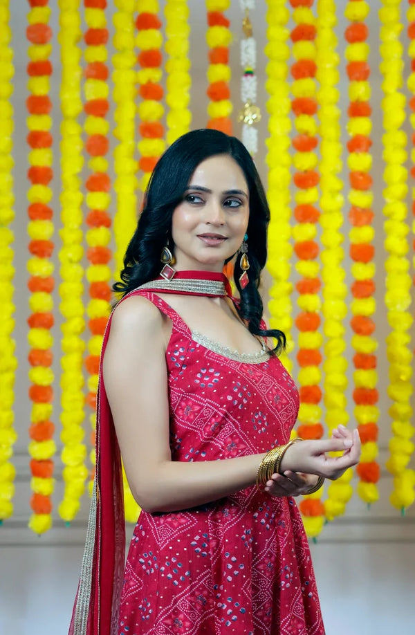 Flex Muslin Anarkali Kurta & Pants 3-Piece Set with Net Dupatta