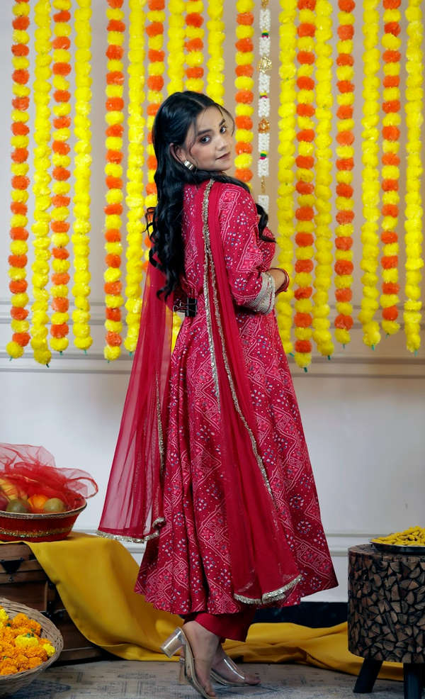 Flex Muslin Anarkali Kurta & Pants 3-Piece Set with Net Dupatta