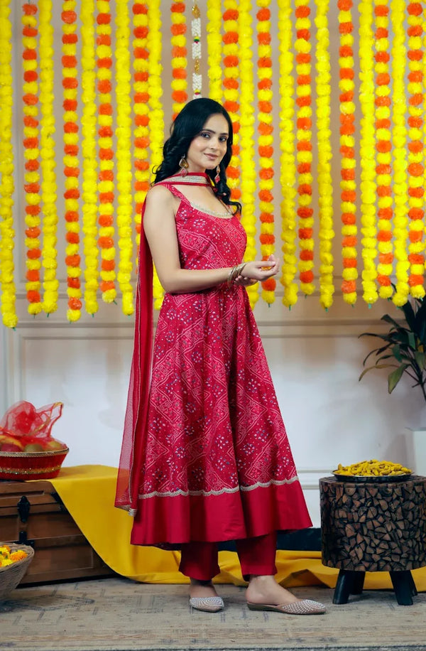 Flex Muslin Anarkali Kurta & Pants 3-Piece Set with Net Dupatta