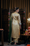 Gold-Foil Nylon Viscose A-Line Kurta & Pants 3-Piece Set
