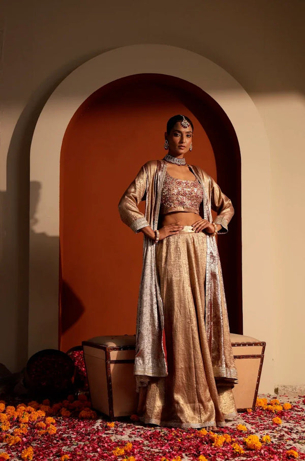 Hand-Embroidered Gajji Silk Shrug & Sharara Set