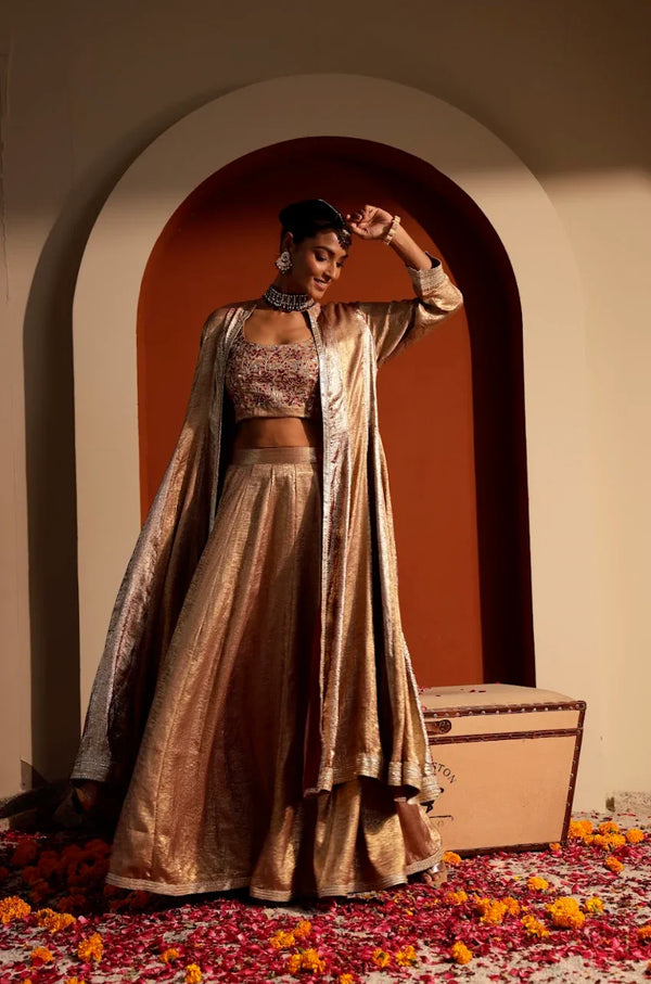 Hand-Embroidered Gajji Silk Shrug & Sharara Set