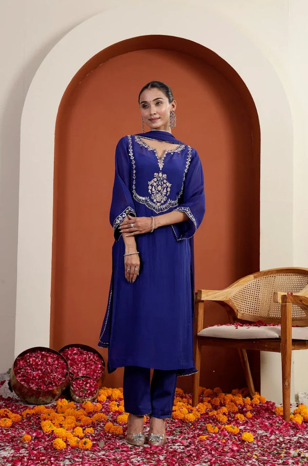 Hand-Embroidered Silk-Organza 2-Piece Kurta Set