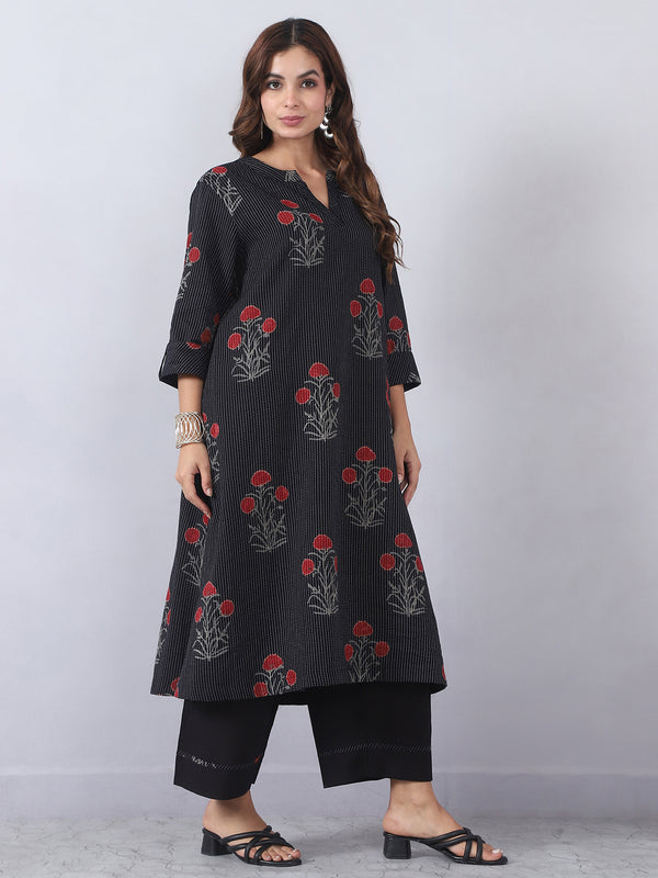 Cotton Kurta Pant Set with Block Print