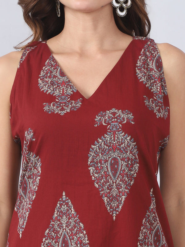 Blue and Maroon Kurta Pants Set