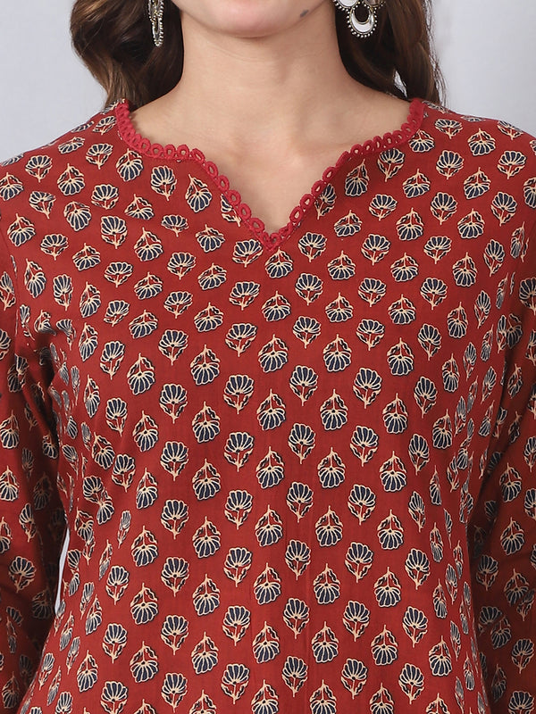 Maroon Kurta Set with Lace Detailing