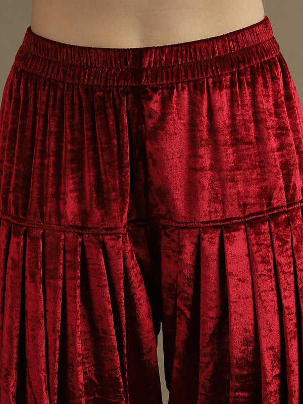 Choga Style Mehroon Farshi Salwaar Set with Dupatta