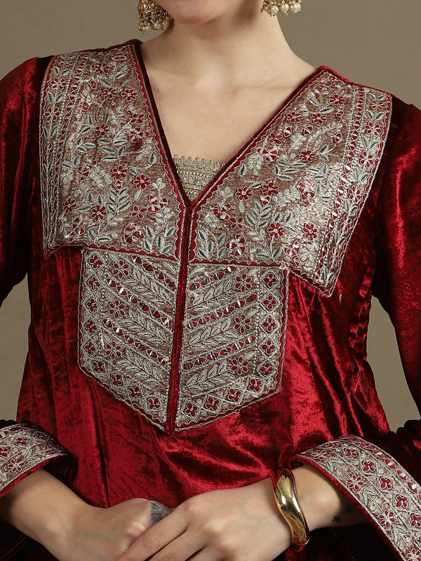 Choga Style Mehroon Farshi Salwaar Set with Dupatta