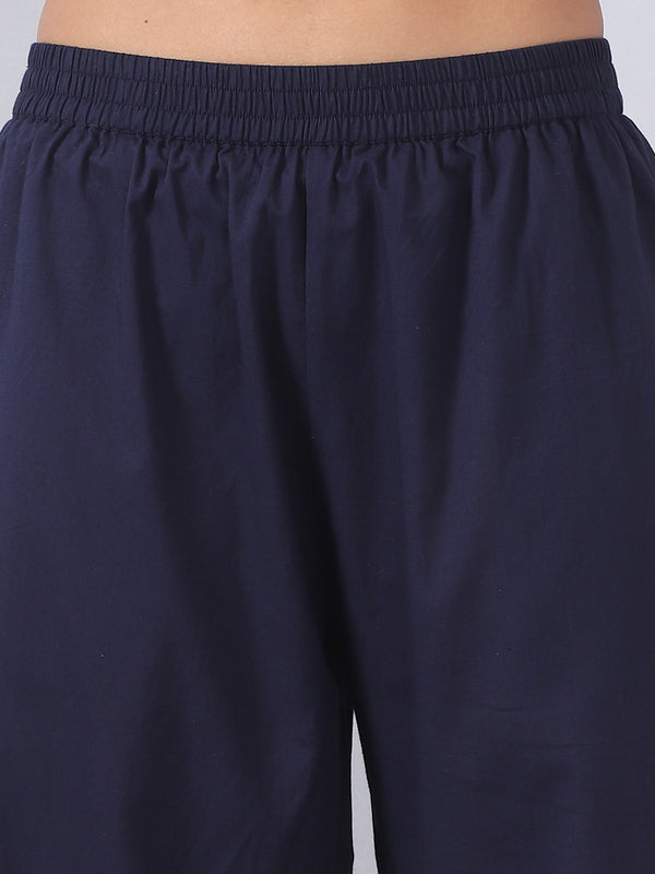 Navy Blue Embroidered Kurta Pants Set