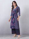 Navy Blue Embroidered Kurta Pants Set