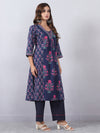 Navy Blue Embroidered Kurta Pants Set