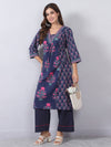 Navy Blue Embroidered Kurta Pants Set