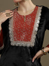 Straight Kurti & Farshi Salwaar Set with Dupatta in Black & Rust Orange