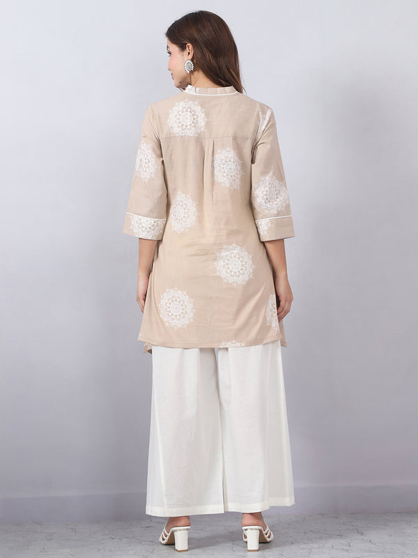 Beige Palazzo Set with Gota Lace