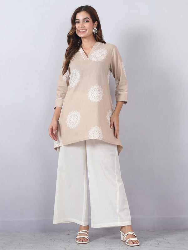Beige Palazzo Set with Gota Lace