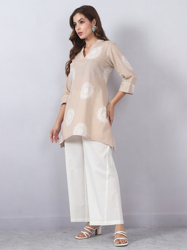 Beige Palazzo Set with Gota Lace