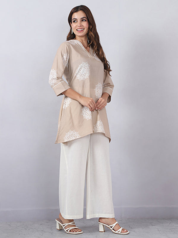 Beige Palazzo Set with Gota Lace