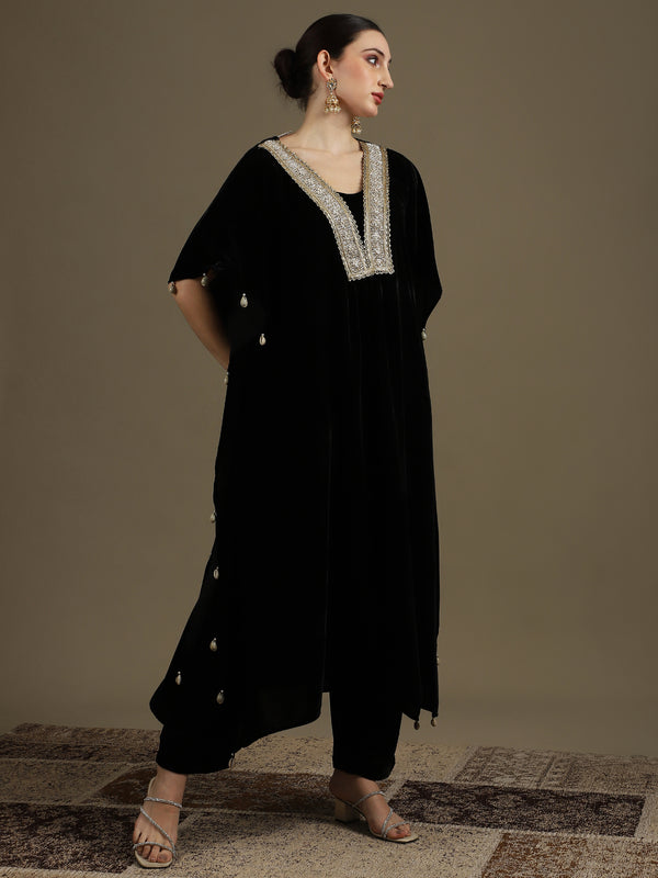 Black Micro Velvet Kaftan Set