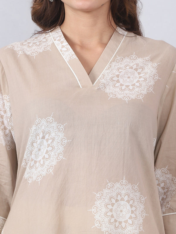 Beige Palazzo Set with Gota Lace