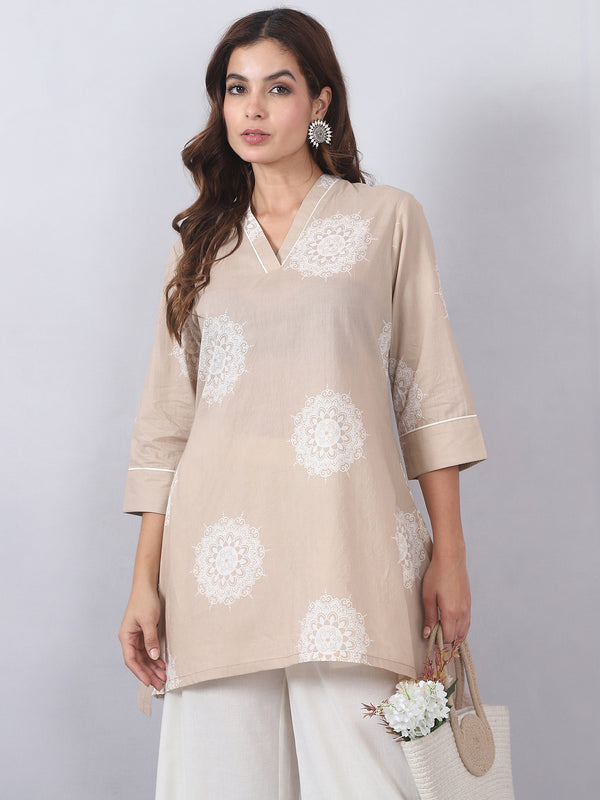 Beige Palazzo Set with Gota Lace