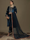 Straight Fit Teal Blue Velvet Kurti Set with Organza Dupatta